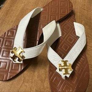 Tory Burch White Leather Sandals Size 9